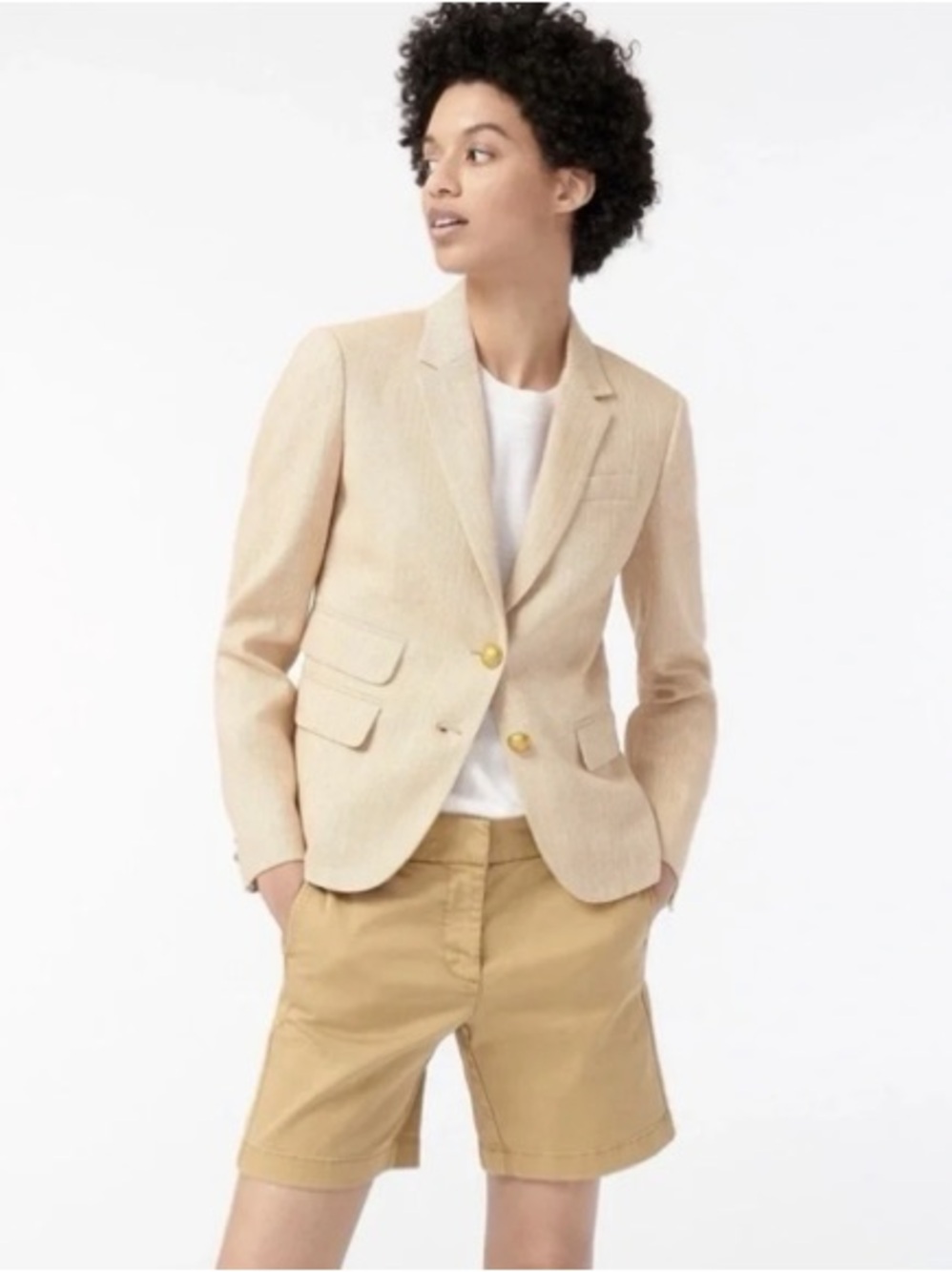 J. Crew Dalton Linen Herringbone Honey Tan Blazer with Gold Buttons